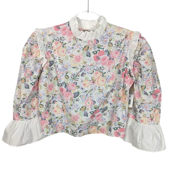 Batsheva X Laura Ashley Spring Prairie Blouse Floral Print Ruffle Cropped 8 NWT - Picture 2 of 12